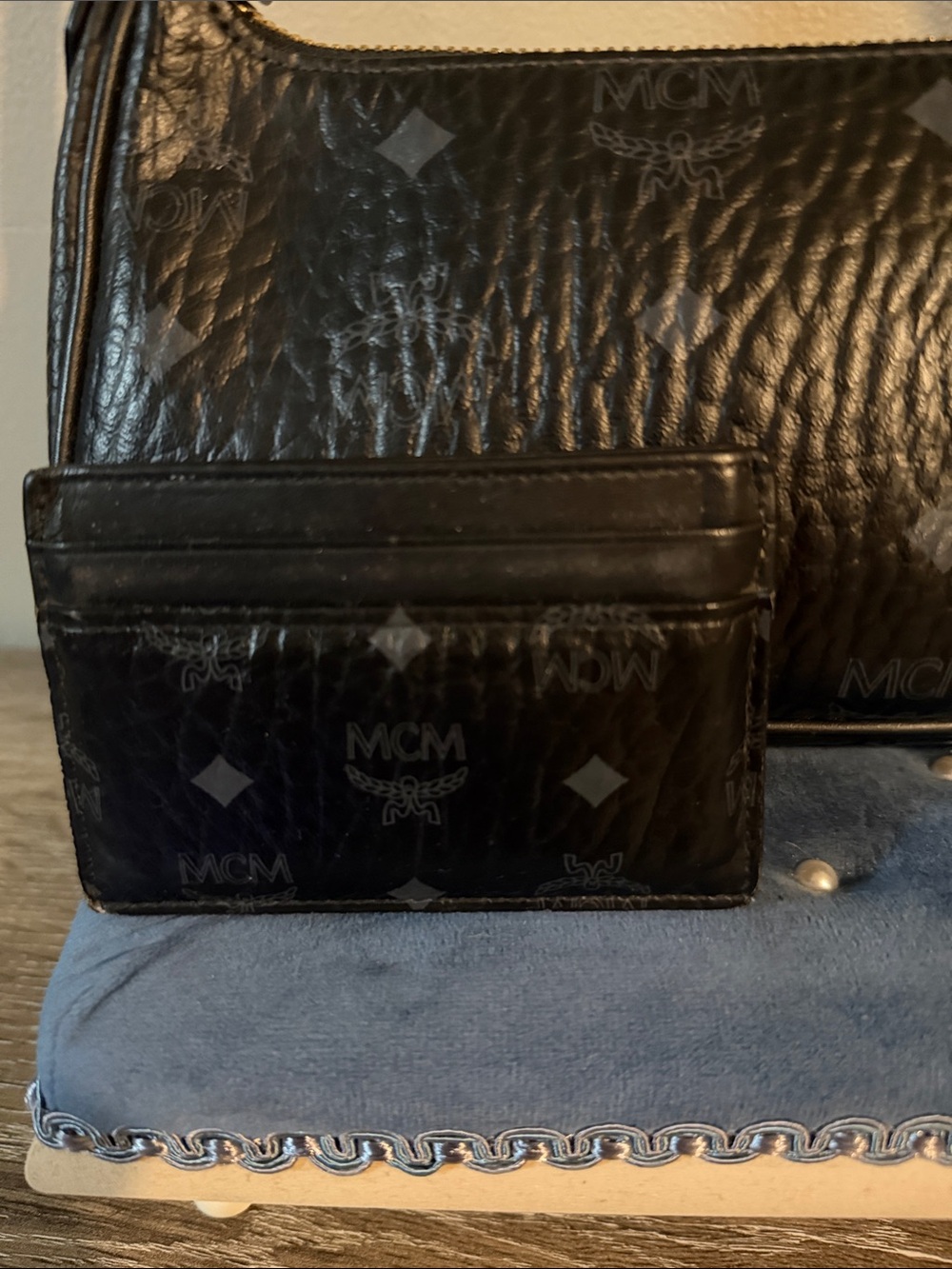MCM Aren Visetos Monogram Print Shoulder Bag Black Pebble Leather & Card Wallet - Picture 16 of 16
